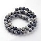 Frosted Natural Black Silk Stone/Netstone Round Beads Strands G-E330-8mm-04-2