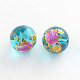 Flower Picture Transparent Glass Round Beads GFB-R004-14mm-K17-1