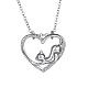Exquisite Heart and Cat Alloy Rhinestone Pendant Necklaces NJEW-N0052-111-1