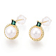 Natural Pearl Stud Earrings with Cubic Zirconia PEAR-N020-05F-3