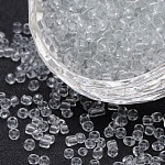 8/0 Perlas de semillas de vidrio, colores transparentes agujero redondo, trans. claro, aproximamente 3 mm de diámetro, agujero: 0.8 mm, aproximamente 10000 unidades / libra