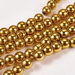 Chapelets de perles en hématite synthétique sans magnétiques, ronde, Grade a, plaqué or, 6mm, Trou: 1.2mm, Environ 65 pcs/chapelet, 16 pouce
