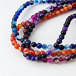 Natural Striped Agate/Banded Agate Beads Strands, Round, Grade A, Dyed, Mixed Color, 4mm, Hole: 1mm