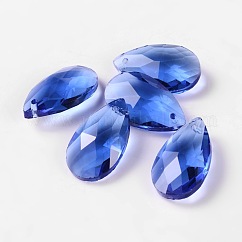 Pendenti in vetro a goccia sfaccettato, blu, 22x13x7mm, Foro: 1 mm