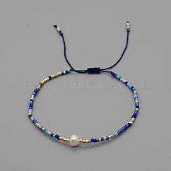 Verstellbare, geflochtene Armbänder aus Glasperlen für Damen, mit natürlichen Süßwasserperlen und Messing, Farbig, 11.02 Zoll (28 cm)