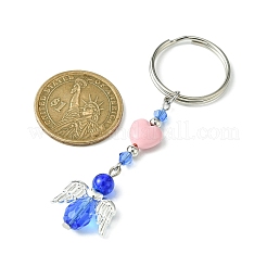 ガラス＆アクリルペンダントキーホルダー  鉄のスプリットキーリング付き  ハート＆エンジェル  藤紫色  8.1~8.2cm&nbsp;KEYC-JKC00642-04