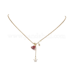 Legierung Emaille Rose mit Schmetterling Lariat Halsketten mit 304 Edelstahlketten&nbsp;NJEW-JN04321