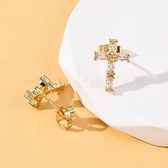 Серьги-гвоздики в форме креста с микропаве из прозрачных кубических цирконий из латуни&nbsp;EJEW-K267-41G