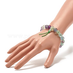 Bracciale elasticizzato con perle tonde di fluorite naturale&nbsp;BJEW-JB07235-02