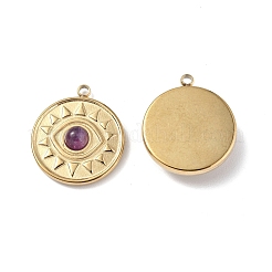 Подвески из натурального аметиста из нержавеющей стали 201 с вакуумным покрытием pvd STAS-C064-VC821