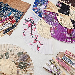 30 шт. двухцветный тканевый веер с цветочным узором для украшения витрины&nbsp;AJEW-WA0001-07