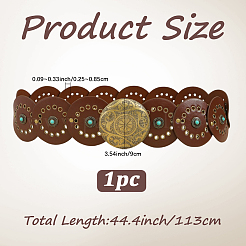 Винтажный сплав и синтетическая бирюза и искусственная кожа дисковые монеты поясные ремни для мужчин AJEW-WH0816-102AB