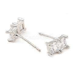 Прямоугольные серьги-гвоздики из латуни для женщин с прозрачным кубическим цирконием EJEW-G362-08P