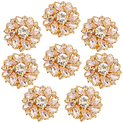 8個の花の真鍮とガラスのラインストーンカフスボタン  ショールとケープのバックル  衣類用アクセサリー  ゴールドカラー  ピンク  25~26.5x11mm  穴：10x4.5mm&nbsp;FIND-CY0002-40