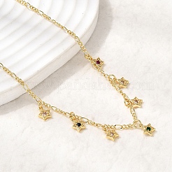 Латунные ожерелья с подвесками в форме звезды с микропаве и кубическим цирконием&nbsp;NJEW-B157-12G