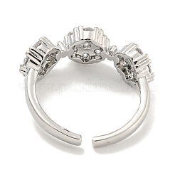 Стойки с покрытием из латуни микро паве с кубическим цирконием и цветком открытые манжеты кольца для женщин RJEW-F162-04P