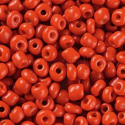 ベーキングペイント ガラスシードビーズ 6/0個  ダークオレンジ  4~5x3~4mm  穴：1~2mm&nbsp;SEED-S004-Y5