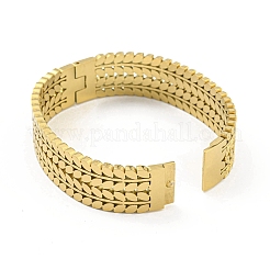 304ステンレススチール製中空ヒンジ付きバングル（女性用）  ゴールドカラー  5/8インチ（1.6cm）  内径：2-3/8x1-7/8インチ（6.1x4.85cm）&nbsp;BJEW-D044-05B-G