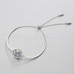 ブラススライダーブレスレット  オーストリアのクリスタル付き  花  プラチナ  371 _violet  10-7/8インチ（27.5cm）&nbsp;BJEW-BB35149-P