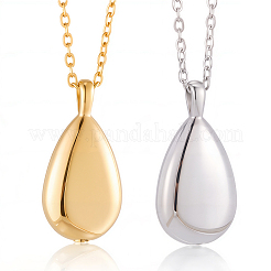 2 pieza de 2 colores 201 collar con colgante de urna conmemorativa de acero inoxidable con forma de lágrima para cenizas&nbsp;NJEW-CN0001-21