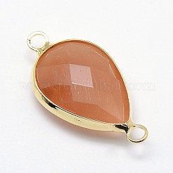 ゴールデントーン真鍮ガラスティアドロップリンクコネクター  砂茶色  21x11x5mm  穴：2mm&nbsp;GLAA-J010A-HF28-G