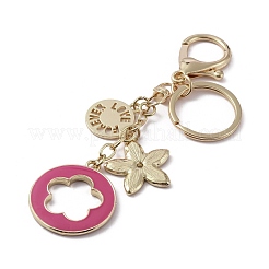 Schlüsselanhänger mit Strass-Emaille-Blumenanhänger und Alloycharm&nbsp;KEYC-WH0004-82KCG-01
