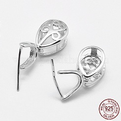 925スターリングシルバーペンダントベイル  アイスピック＆ピンチベイル  ティアドロップ  銀  9x6.5x5mm  穴：3x4mmと1mm  ピン：0.5mm&nbsp;STER-E050-36S-A