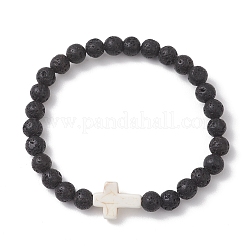 Эластичные браслеты из натуральных бусин из лавы для женщин&nbsp;BJEW-JB13268