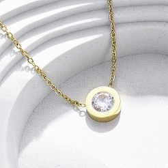 Плоские круглые подвески из нержавеющей стали 304 с кубическим цирконием SJEW-C004-19G