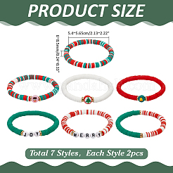 14 шт. 2 комплекта браслетов из полимерной глины с бусинами хейши на рождественскую тематику&nbsp;BJEW-ME0001-17B
