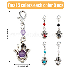 丸い宝石と合金のハムサハンドペンダント装飾  カニカン付き  41mm  5色  1pc /カラー  5個/セット&nbsp;HJEW-AB00357