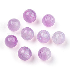 ラウンド模造キャッツアイ樹脂ビーズ  グリッターパウダー付き  蘭  8mm  穴：1.6~1.8mm&nbsp;RESI-TAC0017-08C