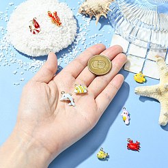 海洋生物合金エナメルペンダント8個、8スタイル  ゴールドカラー  混合図形  ミックスカラー  13.5~22x10~15.5x4.5~11mm  穴：1.2~1.8mm  1個/スタイル&nbsp;ENAM-CJ0007-44