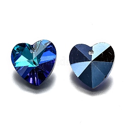 ロマンチックなバレンタインデーアイデアガラスチャーム  ファセット付き心臓ペンダント  ブルー  18x18x10mm  穴：1mm&nbsp;X-G030V18mm-45