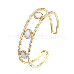 Эмалевый плоский круглый открытый браслет-манжета с прозрачным кубическим цирконием&nbsp;BJEW-N012-026