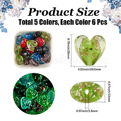 30 шт. 5-х цветные светящиеся бусины ручной работы из золотистого песка в технике лэмпворк FOIL-PA0001-03