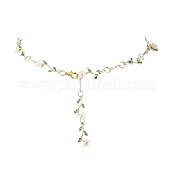 Цепочки-колье из латунной микропаве с зелеными кубическими цирконами и искусственным жемчугом в виде цветочной ветки для женщин&nbsp;NJEW-JN05309