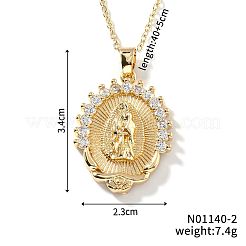 Ожерелья из латуни с подвеской в форме овала и кубическим цирконием с изображением Девы Марии для женщин&nbsp;YT6762-2