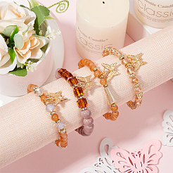 Набор из 4 браслета из стеклянных и акриловых бусин&nbsp;BJEW-SP0001-07