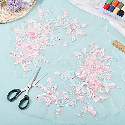 2 Stück Blumen-Polyester mit Plastikperlen-Stickerei zum Aufnähen auf Stoffflicken&nbsp;PATC-HY0002-03C