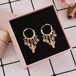 Латунные серьги-кольца Huggie с подвесками кактуса&nbsp;EJEW-SW00001-05