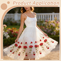 Tela de encaje bordado de rosas de poliéster&nbsp;DIY-WH0622-724A