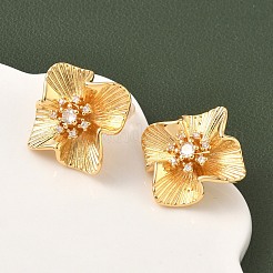 Серьги-гвоздики в форме цветка с микропаве из прозрачных кубических цирконий из латуни EJEW-D337-04G