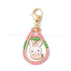 Пасхальная капля стеклянный бисер и эмалированный кролик подвеска украшения&nbsp;HJEW-MZ00187-03