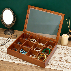 Caja de almacenamiento de madera de 12 compartimento con tapa transparente&nbsp;AJEW-WH0643-012