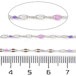 真鍮をあしらったチェーン  エナメル  スプールで  はんだ付け鉛フリー、カドミウムフリー  プラチナ  ミックスカラー  4x2x0.2mm&nbsp;AJEW-Q153-03P-07