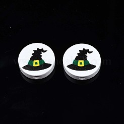 Бусины из натурального дерева с принтом на Хэллоуин WOOD-T021-83