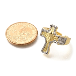 Латунные кольца из манжеты с прозрачным цирконием&nbsp;RJEW-U035-02GP-01