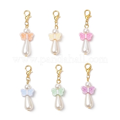 Подвесной ангелочек из акрила и АБС-пластика с имитацией жемчуга HJEW-JM04236