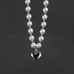 Ожерелья в стиле хип-хоп с подвеской в виде сердца из нержавеющей стали 304 и пластика с жемчугом FS-WGD9F57-01